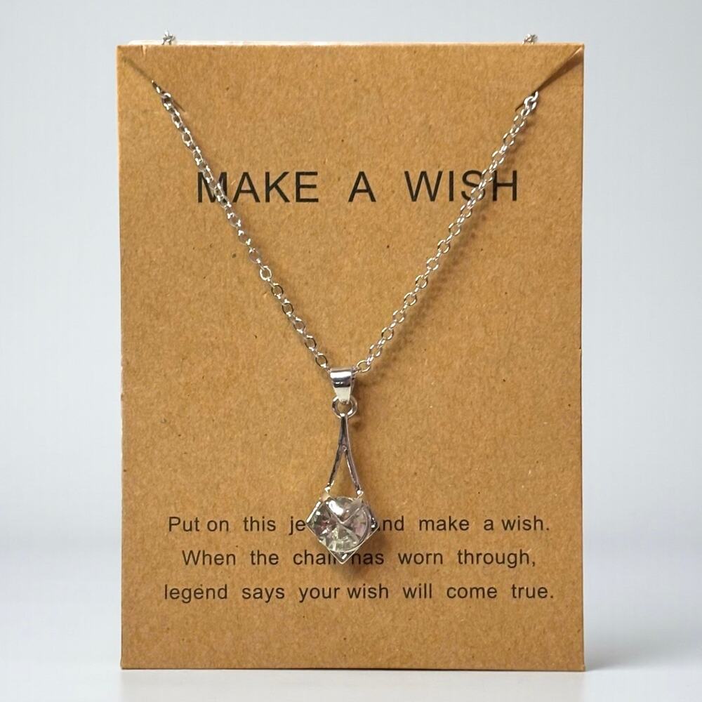 Silver-Tone Make a Wish Crystal Pendant Necklace